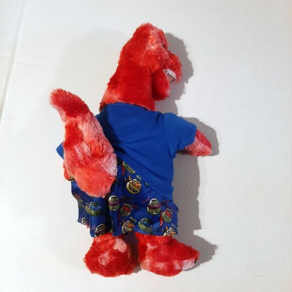 BUILD A BEAR 17" Plush Red Tie Dye DINOSAUR Stuffed Animal TMNT shirt and shorts - Picture 6 of 6